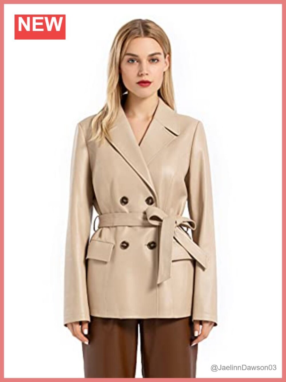 Genuine Lambskin Leather Double Breasted Blazer Coat
